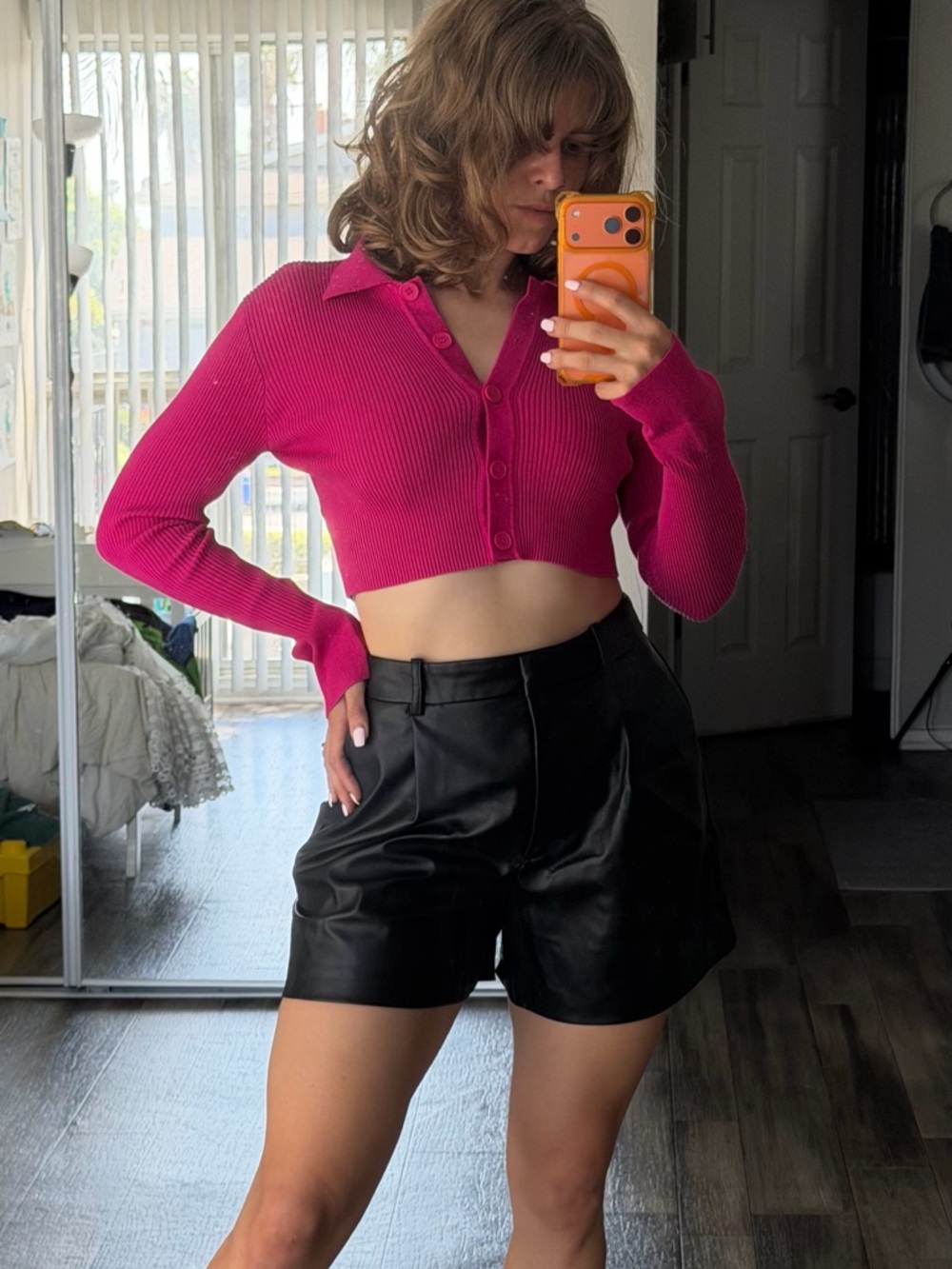 Zara Black Faux Leather High-Waist Shorts